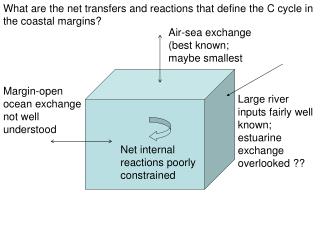 What are the net transfers and reactions that define the C cycle in the coastal margins?