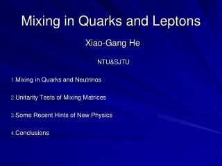 Mixing in Quarks and Leptons