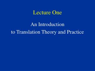 Lecture One
