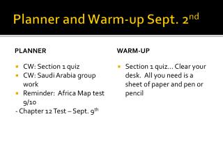 Planner and Warm-up Sept. 2 nd