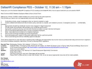 DallasHR Compliance PEG – October 12, 11:30 am – 1:15pm