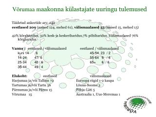 Võrumaa m aakonna külastajate uuringu tulemused