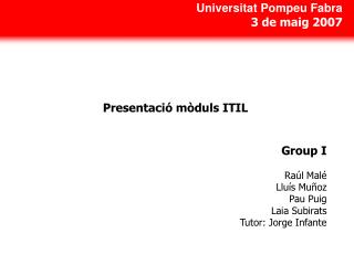 Presentació mòduls ITIL
