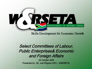 Select Committees of Labour, Public Enterprises& Economic and Foreign Affairs 25 October 2005 Presented by: Mr. Joe