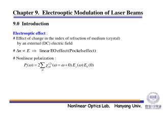 Chapter 9. Electrooptic Modulation of Laser Beams