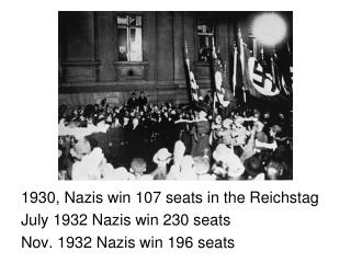 1930, Nazis win 107 seats in the Reichstag July 1932 Nazis win 230 seats