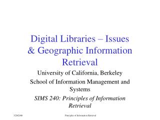 Digital Libraries – Issues &amp; Geographic Information Retrieval