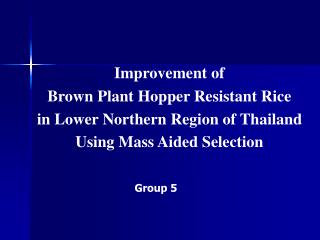 Improvement of Brown Plant Hopper Resistant Rice in Lower Northern Region of Thailand
