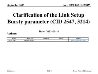 Clarification of the Link Setup Bursty parameter (CID 2547, 3214)