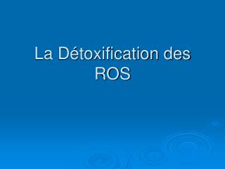 La Détoxification des ROS