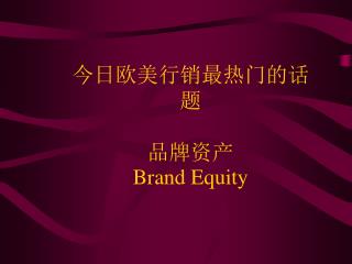 今日欧美行销最热门的话题 品牌资产 Brand Equity
