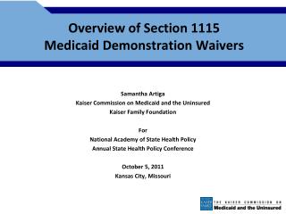 Overview of Section 1115 Medicaid Demonstration Waivers