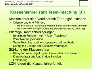Klassenlehrer statt Team-Teaching (3 `)