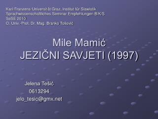 Mile Mamić JEZIČNI SAVJETI (1997)