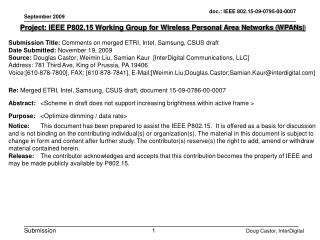 Project: IEEE P802.15 Working Group for Wireless Personal Area Networks (WPANs)