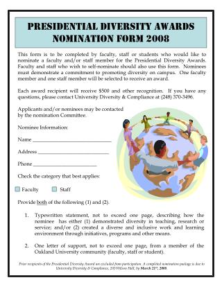 Presidential Diversity Awards Nomination Form 2008