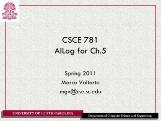 CSCE 781 AILog for Ch.5