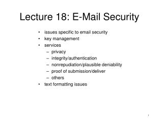 Lecture 18: E-Mail Security