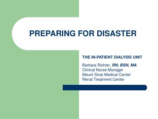 PREPARING FOR DISASTER