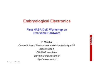 Embryological Electronics First NASA/DoD Workshop on Evolvable Hardware