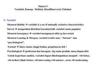 Materi 5 Variabel, Konsep - Definisi, Klasifikasi serta Tabulasi