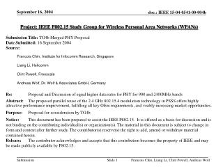 Project: IEEE P802.15 Study Group for Wireless Personal Area Networks (WPANs)