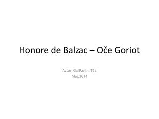 Honore de Balzac – Oče Goriot