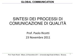 SINTESI DEI PROCESSI DI COMUNICAZIONE DI QUALIT À