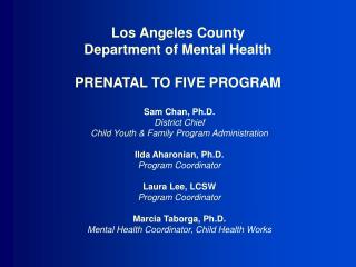 Los Angeles County Department of Mental Health PRENATAL TO FIVE PROGRAM