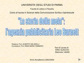 UNIVERSITA’ DEGLI STUDI DI PARMA Facoltà di Lettere e Filosofia