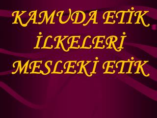 KAMUDA ETİK İLKELERİ MESLEKİ ETİK