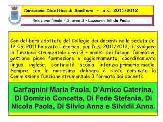 Relazione finale F.S. area 3 – Lazzarini Ellida Paola