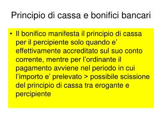 Principio di cassa e bonifici bancari