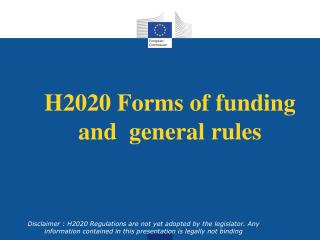 H2020 Forms of funding and general rules