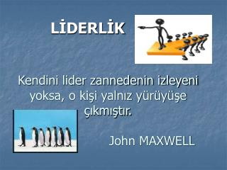 Kendini lider zannedenin izleyeni yoksa, o kişi yalnız yürüyüşe çıkmıştır. 			 John MAXWELL