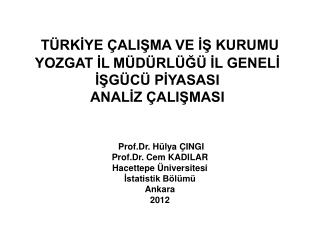 TÜRKİYE ÇALIŞMA VE İŞ KURUMU YOZGAT İL MÜDÜRLÜĞÜ İL GENELİ İŞGÜCÜ PİYASASI ANALİZ ÇALIŞMASI