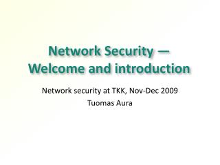 Network Security — Welcome and introduction