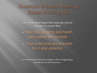 Essentials of Estate Planning: Estate Planning 101