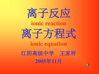 离子反应 ionic reaction 离子方程式 ionic equation
