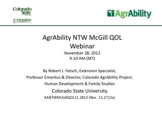 AgrAbility NTW McGill QOL Webinar November 28, 2012 9-10 AM (MT)