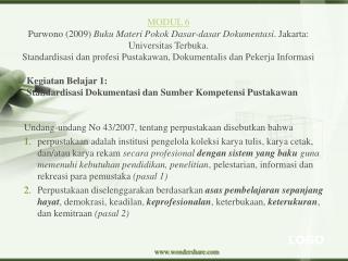 Kegiatan Belajar 1: Standardisasi Dokumentasi dan Sumber Kompetensi Pustakawan