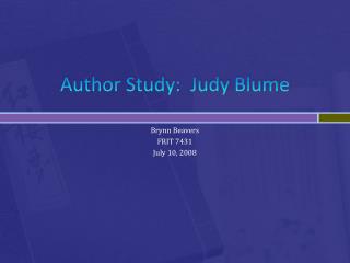 Author Study: Judy Blume
