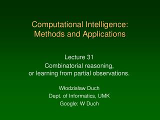 Computational Intelligence: Methods and Applications