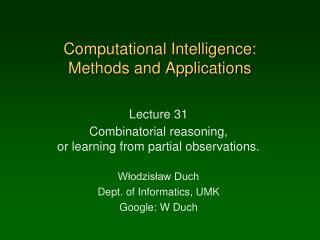 Computational Intelligence: Methods and Applications