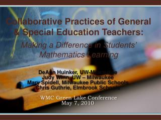Collaborative Practices of General &amp; Special Education Teachers:
