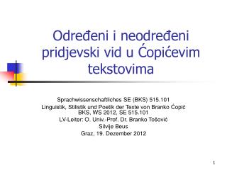 Određeni i neodređeni pridjevski vid u Ćopićevim tekstovima