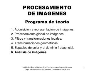 PROCESAMIENTO DE IMAGENES Programa de teoría