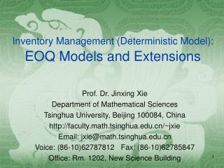 Inventory Management (Deterministic Model): EOQ Models and Extensions