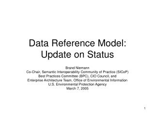 Data Reference Model: Update on Status