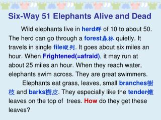 Six-Way 51 Elephants Alive and Dead